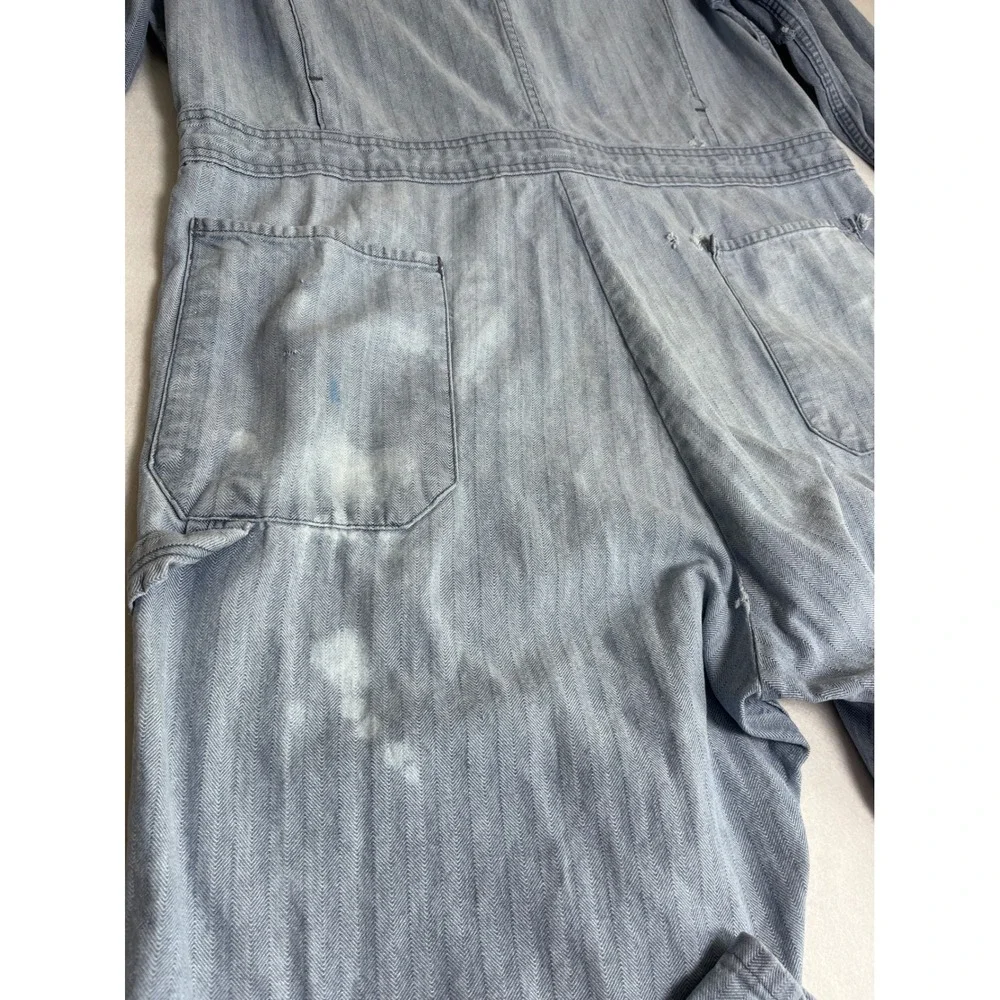 Vintage Dickies Coveralls Faded Blue Herringbone Twill Workwear Jumpsuit Cotton
